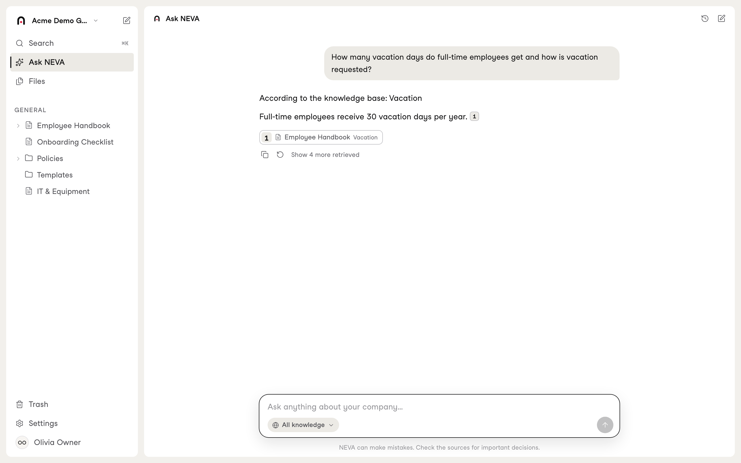 NEVA Pilotversion: Chat mit Quellen